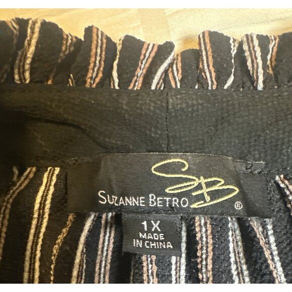 Suzane Betro Black & White Striped Blouse with Ruffled Neck & Sleeves, 1X - Picture 9 of 9